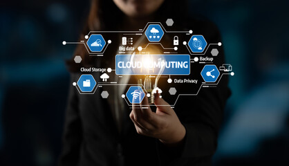 A business professional showcases a light bulb symbolizing innovation alongside cloud computing technology icons, highlighting crucial data management and security concepts. Tessel