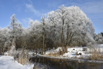 Łyna River during a frosty winter, Poland