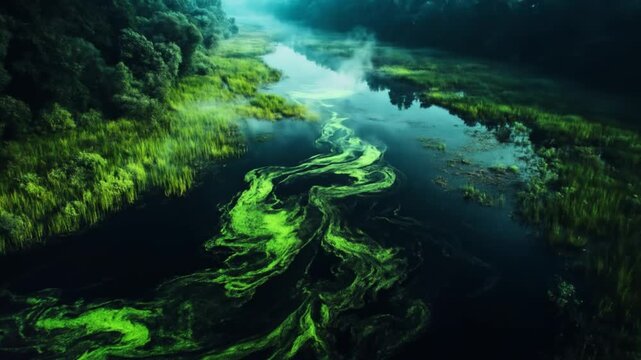 Green algae patterns in water