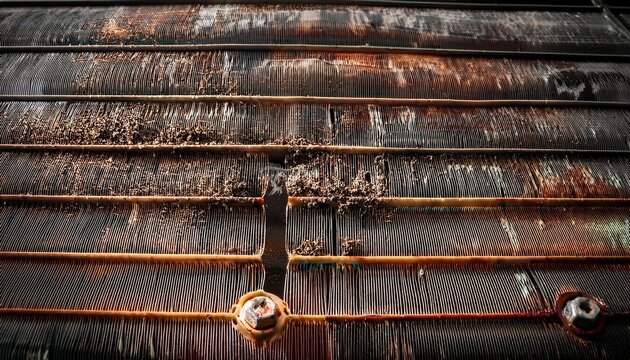 dirty and clogged air conditioner condenser cooling fins