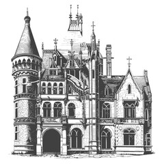 Fototapeta premium A Detailed Drawing Of An Ornate Gothic Style Mansion