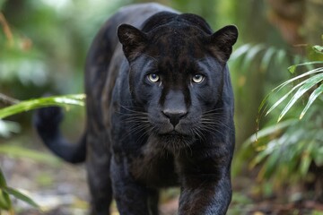 Black Panther Walking Through Rainforest With Lush Greenery Under 8K Resolution