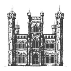 Fototapeta premium Majestic Castle Illustration with Gothic Architecture Details