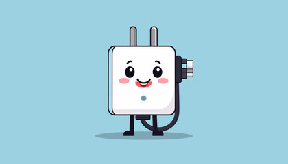 Cute Power Plug Cartoon Character Smiling