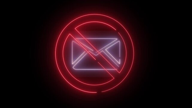 Neon light effect animation of an icon of a mailing envelope with a prohibited sign