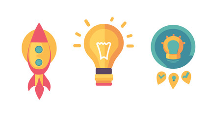 Fototapeta premium Colorful Cartoon Icons Representing Innovation Ideas.