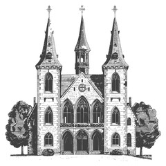 Fototapeta premium Gothic Style Church Building Architectural Drawing