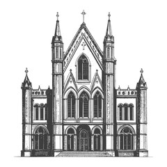 Fototapeta premium Gothic Style Church Architectural Drawing Illustration