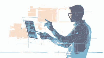 Man Interacting with Virtual Reality Headset.