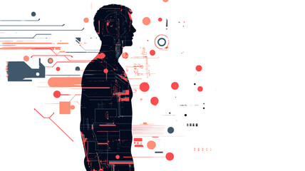 Silhouette of Man with Digital Elements.