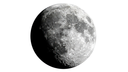 Realistic Moon, half illuminated, isolated on transparent background