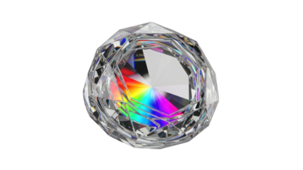 Sparkling faceted diamond with rainbow colors, isolated on transparent background