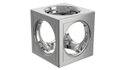 Geometric Metal Cube with Openings isolated on transparent background