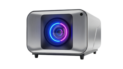Modern projector with LED light ring isolated on transparent background
