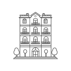 Naklejka premium Elegant Multistory Building with Balconies and Trees