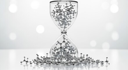 Hourglass with particles flowing through its center against a bright, minimalist background.