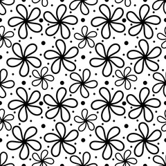 Hand-drawn line drawings of flowers raster seamless pattern