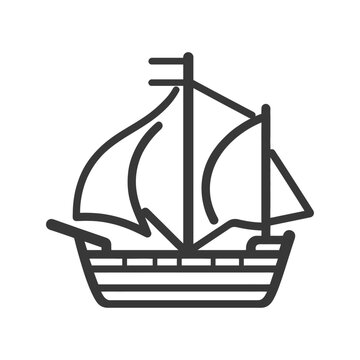 A Simple Line Drawing Of A Sailing Ship
