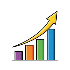 Growing bar graph with arrow icon isolated on transparent background