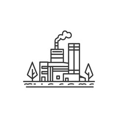 Naklejka premium Industrial Factory Building with Trees and Smoke