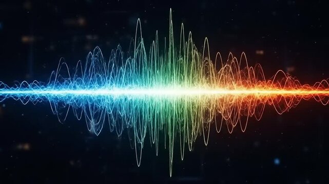 Vibrant Sound Wave Visualization Colorful Audio Spectrum Display on Black Background.