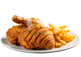 crispy fried chicken with french fries on a plate