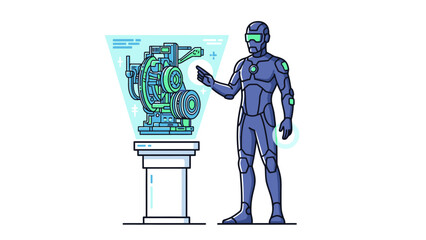 Robot Examining Industrial Machinery Component.