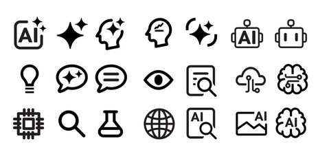 Fototapeta premium 21 AI and Artificial Intelligence Line Icons: Machine Learning & Robotics