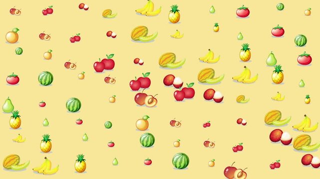 Pattern of apples, bananas, melons vibrant fruits layout fruitthemed design kitchen decor healthy lifestyle articles restaurant menu food blog.