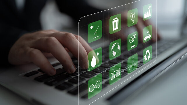 A collection of icons for green energy and sustainability. Symbols for environmental protection, renewable resources, and eco friendly technology. Motif - Powered by Adobe