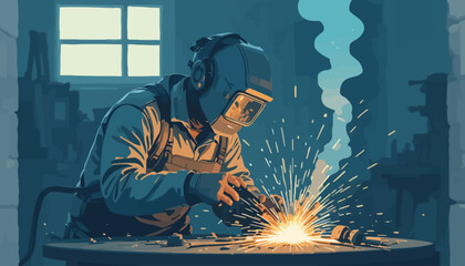 vector of welder doing welding work