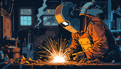 Vector of welder doing welding work