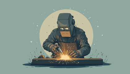 Vector of welder doing welding work