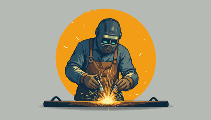 Vector of welder doing welding work