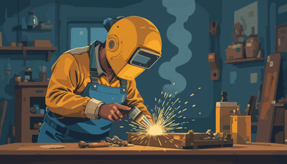 Vector of welder doing welding work