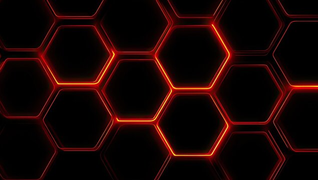 Glowing red-orange honeycomb pattern on black creates a futuristic, high-tech feel - Powered by Adobe