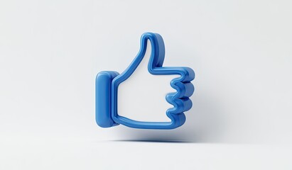 Isolated, blue thumbs-up icon on white, with shadow. Simple positive sign