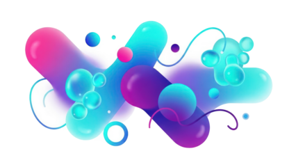 Abstract Fluid Shapes and Bubbles, Isolated on Transparent Background