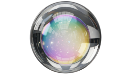 Shiny glass sphere with rainbow colors, isolated on transparent background