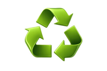 Obraz premium Green glossy recycling symbol representing reusing, reducing, and protecting the environment. Isolated icon concept on transparent background