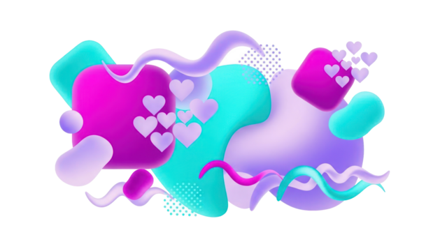 Abstract 3D Shapes with Hearts Isolated on Transparent Background - Powered by Adobe