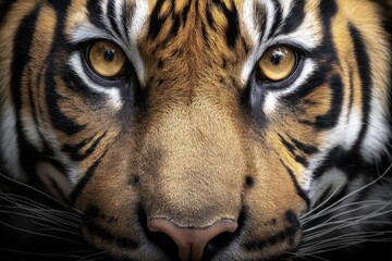Intense Gaze of a Majestic Tiger: Close-Up Portrait Showcasing Striking Eyes and Fur Details