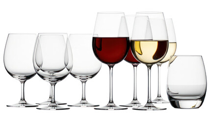 Assorted Wine Glasses with Red and White Wine, Isolated