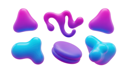 Abstract Colorful Shapes Collection Isolated on Transparent Background