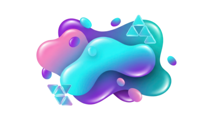 Abstract Fluid Shapes with Geometric Elements Isolated on Transparent Background