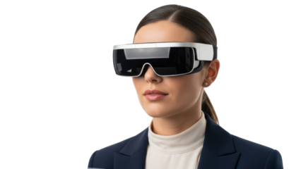 Woman wearing VR headset isolated on transparent background