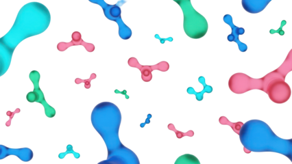 Colorful liquid blobs and molecules isolated on transparent background