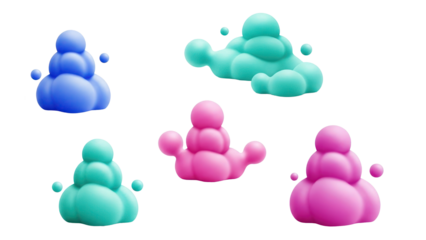 Abstract blob shapes with small spheres, isolated on transparent background