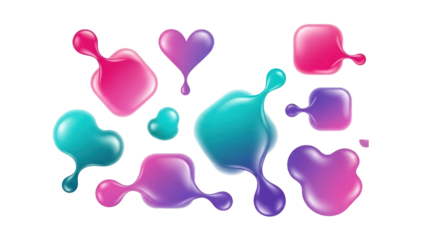 Colorful Liquid Splashes and Shapes Isolated on Transparent Background