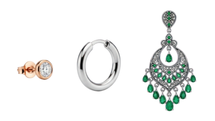 Collection of Elegant Earrings Isolated on Transparent Background